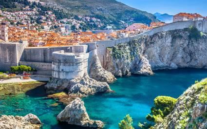 Aerial view at famous european travel destination in Croatia, Dubrovnik old town