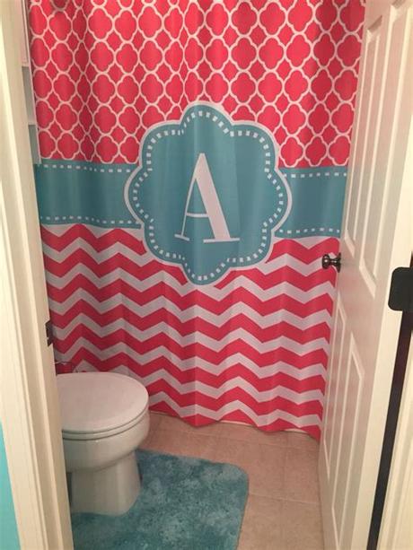 An adorable shower curtain for guys and girls, this cute little pug is just taking a bath right on the. Bathroom decorated for our little girl coral and teal cute ...