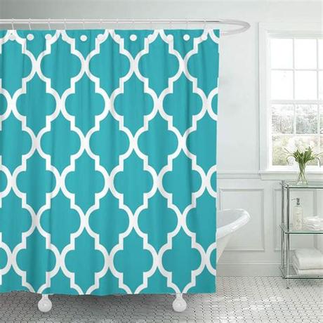 Great designs on professionally printed shower curtains. SUTTOM Colorful Geometric Teal Quatrefoil Pattern Girly ...