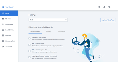 bluehost account homepage