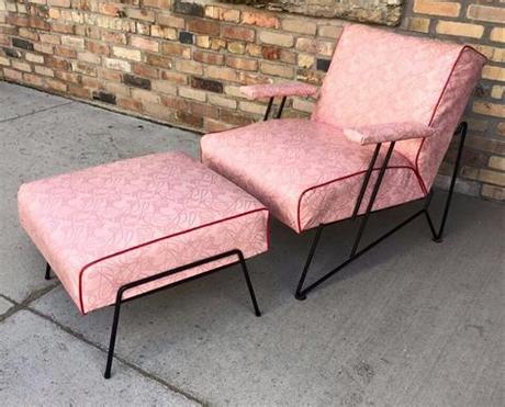 Share to twitter share to facebook. Wonderful pink Mid Century Modern armchair with ottoman ...