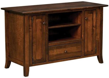 With two open shelves and four basket. Adella Solid Wood TV Stand - Countryside Amish Furniture