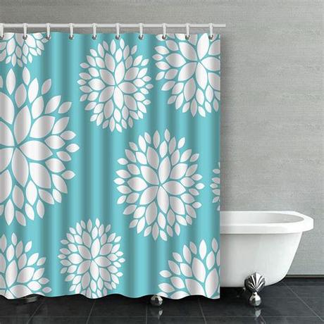 Brighten up your bathroom with unique trendy shower curtains from cafepress! ARTJIA Trendy White Dahlia Floral Pattern On Teal Bathroom ...