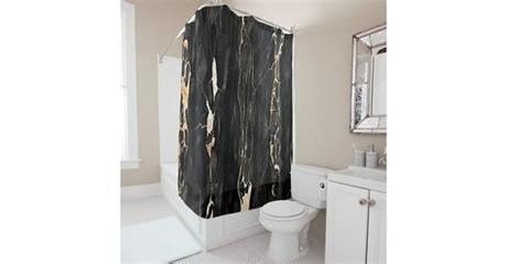 Splish splash in style with luxury shower curtains. Modern Trendy Marble Pattern in Black Gold Gray Shower ...