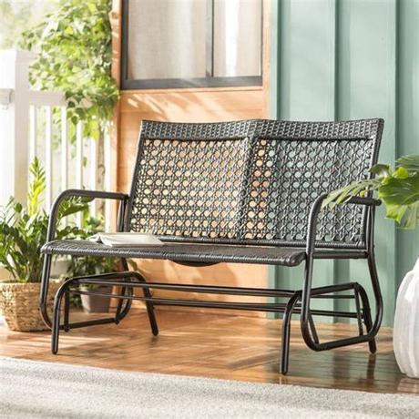 Metal benches find place in parks. Want to buy Shupe Steel Rattan Outdoor Patio Double Bench ...