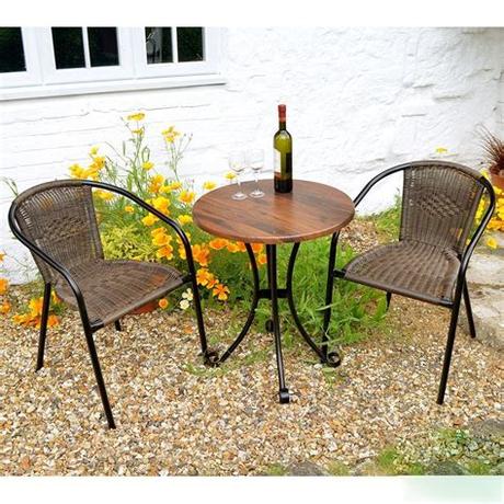 This lightweight bistro set includes two folding chairs as well as a round table that's about 2 feet wide. 2 Seater Bistro Set Brown Steel Frame Resin Weave Outdoor ...