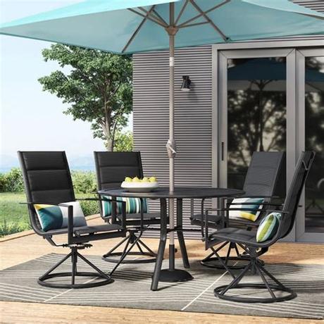 For added customization options, steel outdoor furniture is available in a variety of finishes and fabric options for cushions and seating. Avalon 5-Piece Sling and Steel Patio Dining Set | Target ...