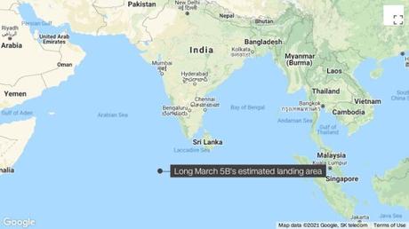 Chinese Long March 5B uncontrolled re-entry - somewhere near Maldives !!