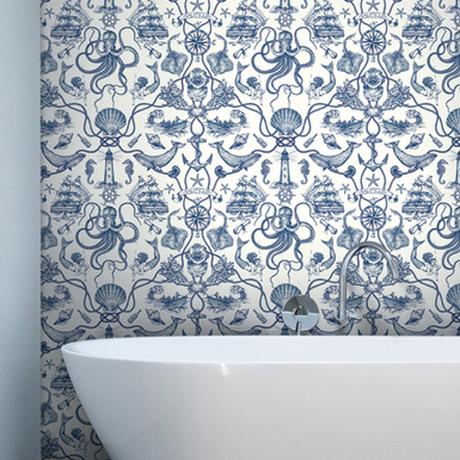 Deep Sea Toile Wallpaper by York - Lelands Wallpaper