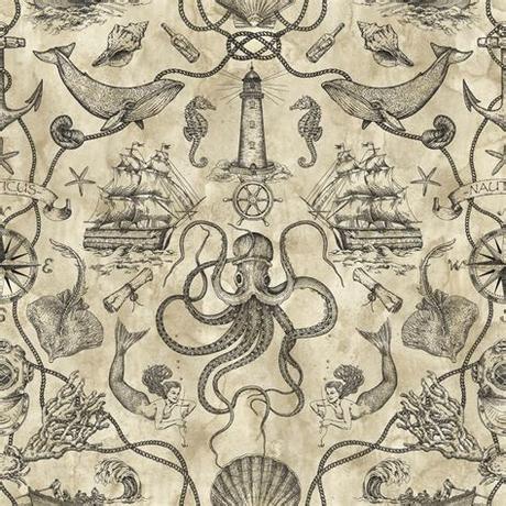 Wallpaper roll chinoiserie toile antique french birds trees pine 24in x 27ft. Deep Sea Toile Wallpaper |Wallpaper And Borders |The Mural ...