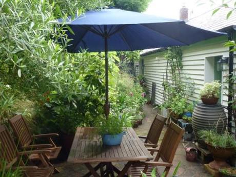 parasol up in garden