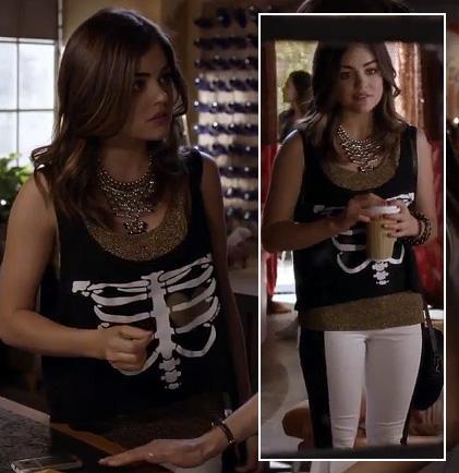 Arias outfit pretty little liars fashion stylist the laws of fashion mn minnesota how to rag and bone white jeans skeleton shirt