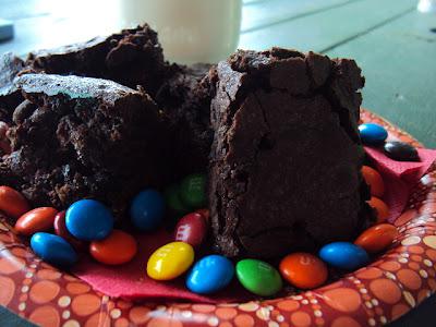 Homemade (fudgy)  M&Ms; Chocolate Brownies