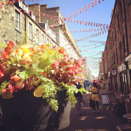 Rose Street, Edinburgh - flowers and flags