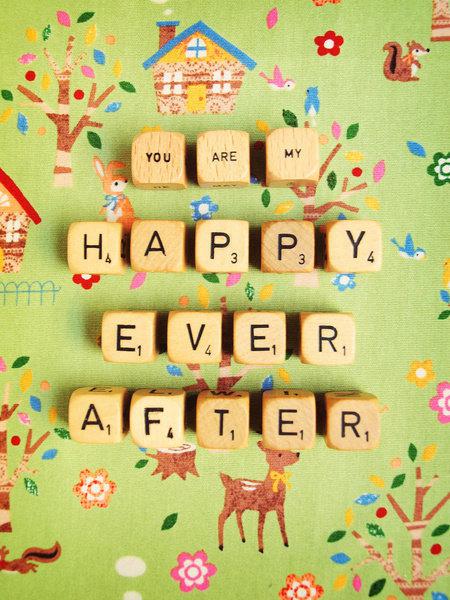 Wedding: You Are My Happy Ever After. Scrabble Word Dice. Fine Art Photography. Romantic. Woodland Forest. Green. Storybook theme. 8x10