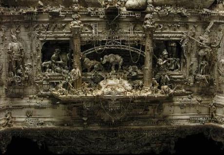 Incredibly intricate sculptures of gods, goddesses, monsters, and war, sacred cow, Kris Kuksi, 