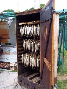 Smoked fish in a shed smoker