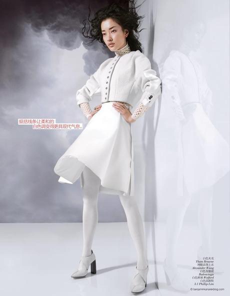 Super Model Du Juan in Modern White Photographed by Benjamin Kanarek for VOGUE China