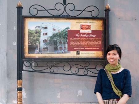 Sonya outside the Mother Teresa house