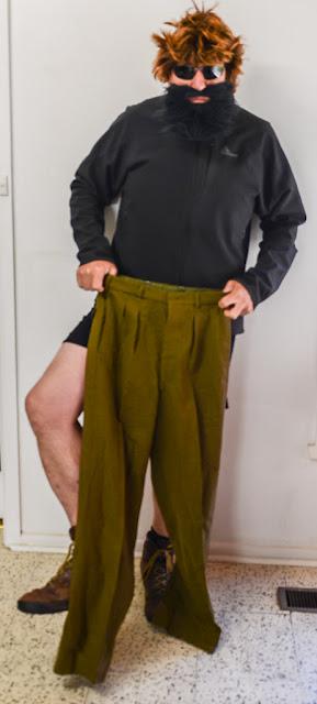 trying on old army pants