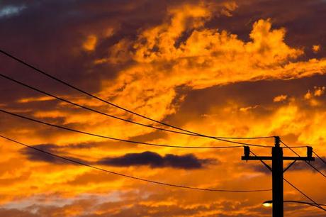 power lines at sunrise