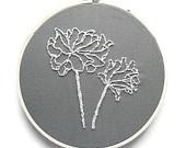White and Gray Flower Embroidery Hoop / Grey Floral Summer 5 inch Hoop Home Decor - OooohStitchy