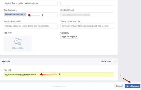 Enter website address in your facebook app details