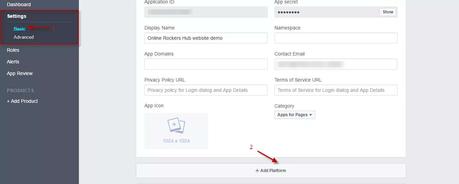 Choose platform under basic settings in facebook app developers page