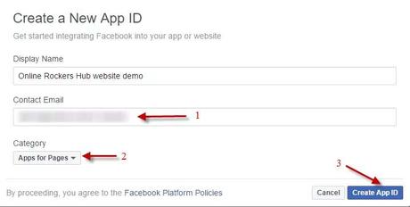 Enter App details for your facebook app