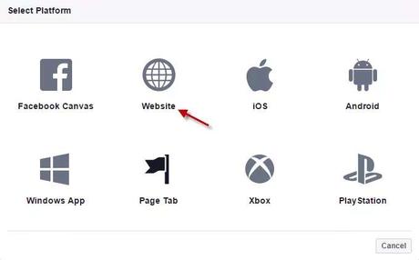 Select website as platform in facebook app developers page