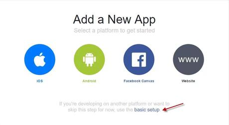 Click Basic setup in Facebook app developers app