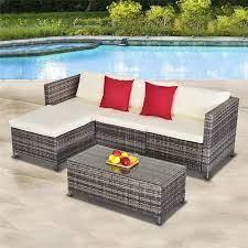 Which brand has the largest assortment of small patio dining furniture at the home depot? 5 Pieces Outdoor Patio Furniture Set All Weather Outdoor Small Sectional Patio Sofa Set Wicker Rattan Patio Sofa Couch Conversation Set With Ottoman Walmart Com Walmart Com