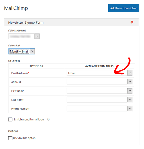 mailchimp list options