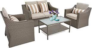 4.3 out of 5 stars 728. Amazon Com Suncrown 4 Piece Outdoor Patio Furniture Conversation Set Rattan Wicker Chairs With Glass Top Table All Weather And Thick Cushion Covers Grey Garden Outdoor