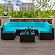 $10.00 coupon applied at checkout. Amazon Com Allewie 7 Pieces Patio Sofa Set Outdoor Furniture Sectional All Weather Wicker Rattan Sofa With Back Cushions Garden Lawn Pool Backyard Outdoor Sofa Conversation Set Aqua Blue Garden Outdoor