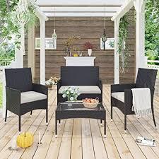 Whatever size your patio, porch, deck or yard, there's furniture and accessories for your needs. Amazon Com Merax Garden Backyard 4 Pc Rattan Chair Patio Furniture Set Outdoor With Weather Resistant Cushions Wicker Sofa Brown Garden Outdoor