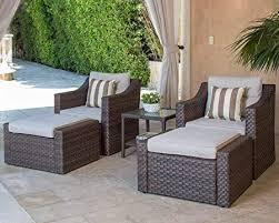 In a rainy region, resin furniture holds up well and comes in multiple designs to match any style. Amazon Com Solaura 5 Piece Sofa Outdoor Furniture Set Wicker Lounge Chair Ottoman With Neutral Beige Cushions Glass Coffee Side Table Brown Garden Outdoor