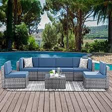 In a rainy region, resin furniture holds up well and comes in multiple designs to match any style. Amazon Com Walsunny 7 Pieces Patio Outdoor Furniture Sets Low Back All Weather Rattan Sectional Sofa With Tea Table Washable Couch Cushions Silver Gray Rattan Aegean Blue Furniture Decor