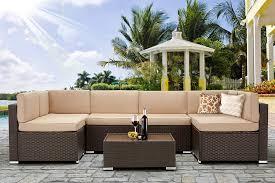 It includes features you'd expect from larger, pricier options. Amazon Com U Max 7 Piece Outdoor Patio Furniture Set Pe Rattan Wicker Sofa Set Outdoor Sectional Furniture Chair Set With Khaki Cushions And Tea Table Brown Garden Outdoor