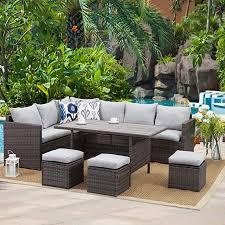 Flash furniture nantucket 6 piece black patio garden set with table, umbrella and 4 folding chairs. Amazon Com Wisteria Lane Patio Furniture Set 7 Pcs Outdoor Conversation Set All Weather Wicker Patio Furniture Sets Outdoor Furniture Sets Couch Dining Table