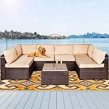 Get 5% in rewards with club o! Amazon Com Lafwell 7 Pieces Outdoor Patio Furniture Sets Rattan Conversation Sectional Set Manual Weaving Wicker Patio Sofa With Cushions And Tea Table Garden Outdoor