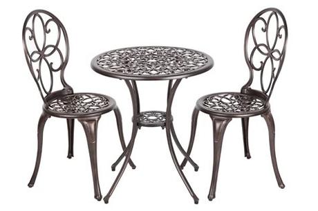 Cast aluminum outdoor furniture is available in some impressively stunning designs that will enhance a modern decor. Patio Sense Antique Bronze Cast Aluminum 3pc. Patio Bistro ...