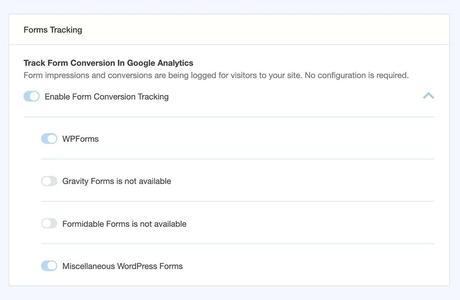 monsterinsights settings for forms