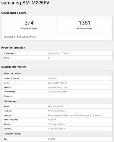 Samsung Galaxy M22 spotted on Geekbench, key specifications revealed