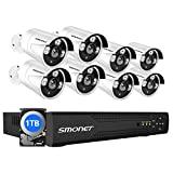 【16CH Expandable】 SMONET 5MP Lite Security Camera System,Wired Surveillance System Indoor Outdoor 1TB Hard Drive,8x1080P IP66 Waterproof Home CCTV Cameras,DVR Kits,Easy Remote,Night Vision,Playback