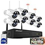 SMONET Security Camera System Wireless Outdoor,8CH 960P Wireless Video Security Camera System(2TB Hard Drive),8pcs 960P(1.3MP) Wireless IP Cameras,P2P, Night Vision for CCTV Camera,Free APP
