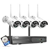 [Expandable 8CH, 2K] Hiseeu Wireless Security Camera System with 1TB Hard Drive with One-Way Audio, 8 Channel NVR 4Pcs 1296P 3.0MP Night Vision WiFi IP Security Surveillance Cameras Home Outdoor