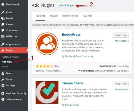 Wordpress plugin upload in Dashboard