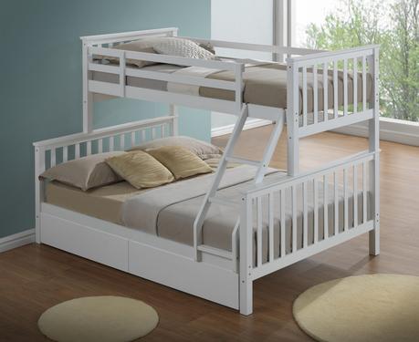 Modern 3 Sleeper White Childrens Bunk Bed - Inc Drawers