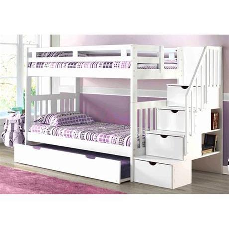 There must be space between the mattress' top and the guard rail. Staircase Bunk Bed White | Mattress Superstore